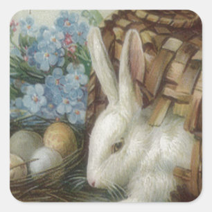 Osterhase Farbige Bemalte Eier Körbchen Vergissmei Quadratischer Aufkleber