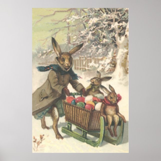 Osterhase Farbige Bemalte Eierschlitten Schnee Poster (Vorne)