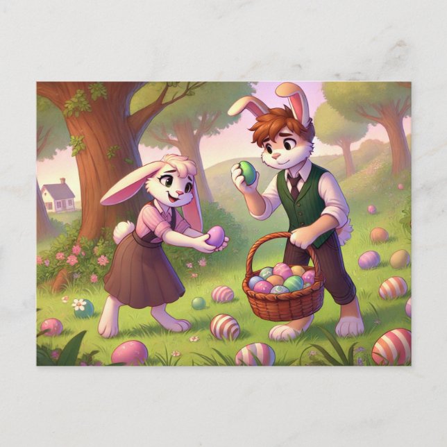 Osterhase & Freunde - Frühjahrsfest Feiertagspostkarte (Vorderseite)