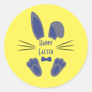 Osterhase Frohe Ostern Blau und Gelb Runder Aufkleber