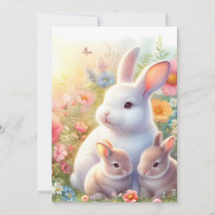 Osterhase Frühling Familie Blumen Garten Feiertagskarte