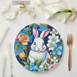 Osterhase Frühlingsblume Navy Blau Pappteller