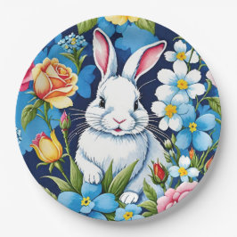 Osterhase Frühlingsblume Navy Blau Pappteller