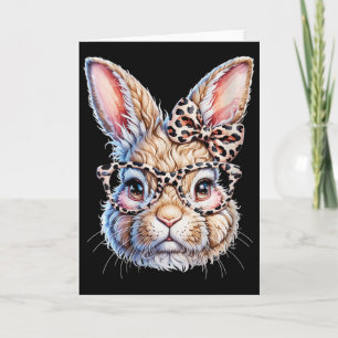 Osterhase für Frauen mit Leoparden-Schleife und Gl Karte