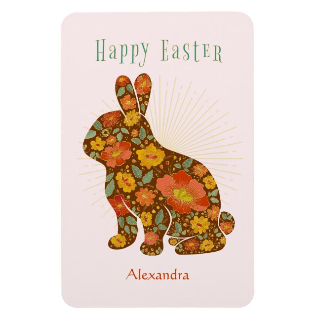 Osterhase Gold Blumenkolorieren Personalisiert Magnet (Vertikal)