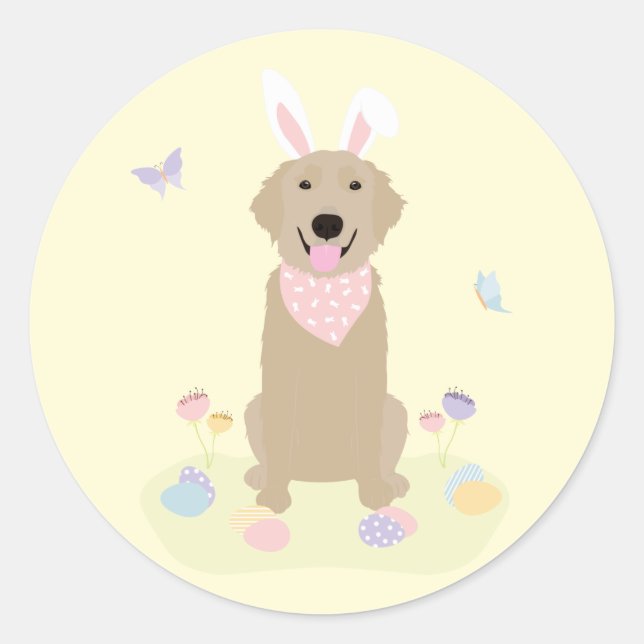 Osterhase Golden Retriever Runder Aufkleber (Vorderseite)