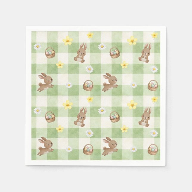 Osterhase Grün Gingham Serviette (Vorderseite)