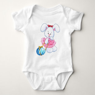 Osterhase-Häschen in Rosa und Weiß mit Osterei Baby Strampler