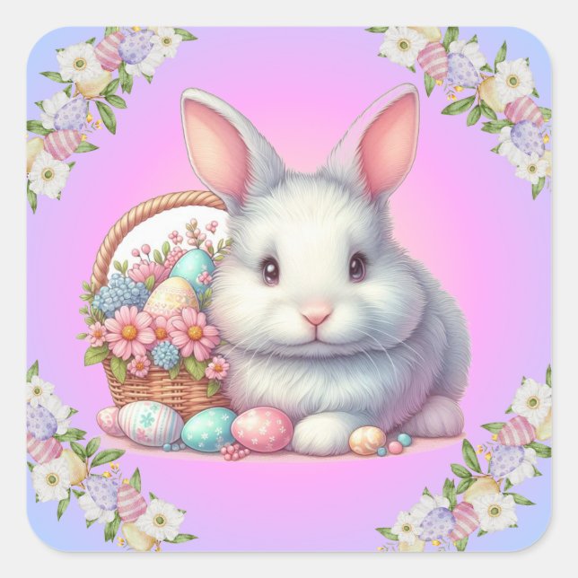 Osterhase Hübsche Pastete Quadratischer Aufkleber (Vorderseite)