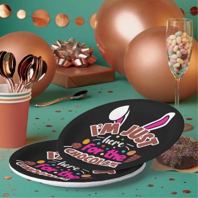 Osterhase Ich bin nur für die Schokolade hier Pappteller (Multi)