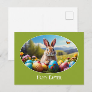 Osterhase im Blumenfeld Illustration - Postkarte