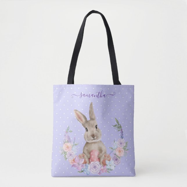 Osterhase im Blumengarten mit Ostereier Tasche (Vorderseite)