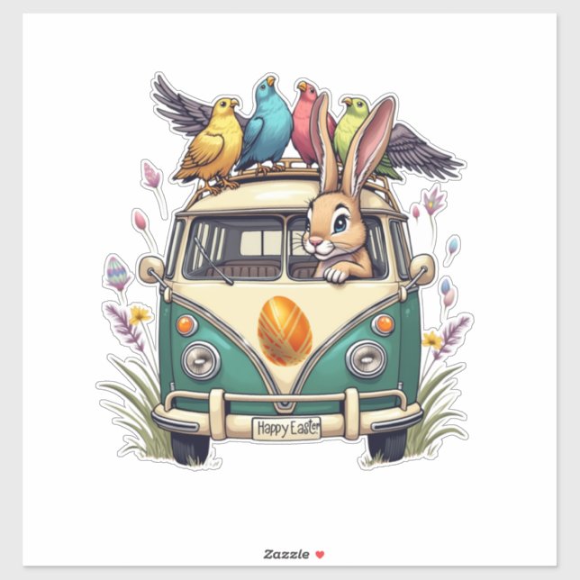 Osterhase im Bus mit Vogelfreunden - Frühjahr 2008 Aufkleber (Blatt)