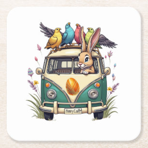 Osterhase im Bus mit Vogelfreunden - Frühjahr 2008 Rechteckiger Pappuntersetzer