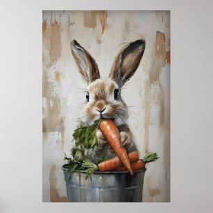 Osterhase im Eimer mit Karotten Druck, Frühling Poster