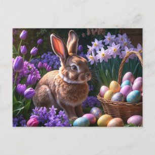 Osterhase im Frühlingsblühgarten Feiertagspostkarte