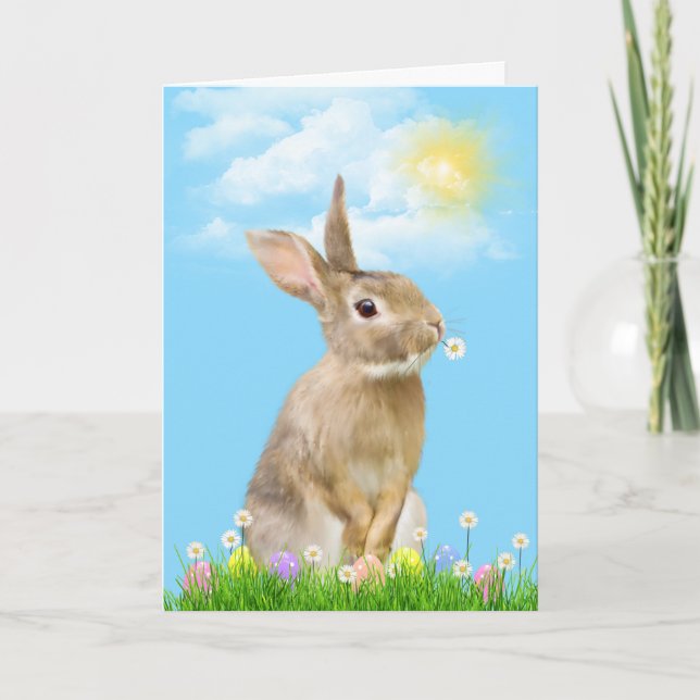 Osterhase im Gras Feiertagskarte (Vorderseite)