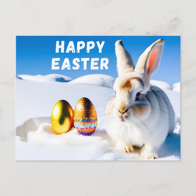 Osterhase im Schnee Postkarte (Vorderseite)