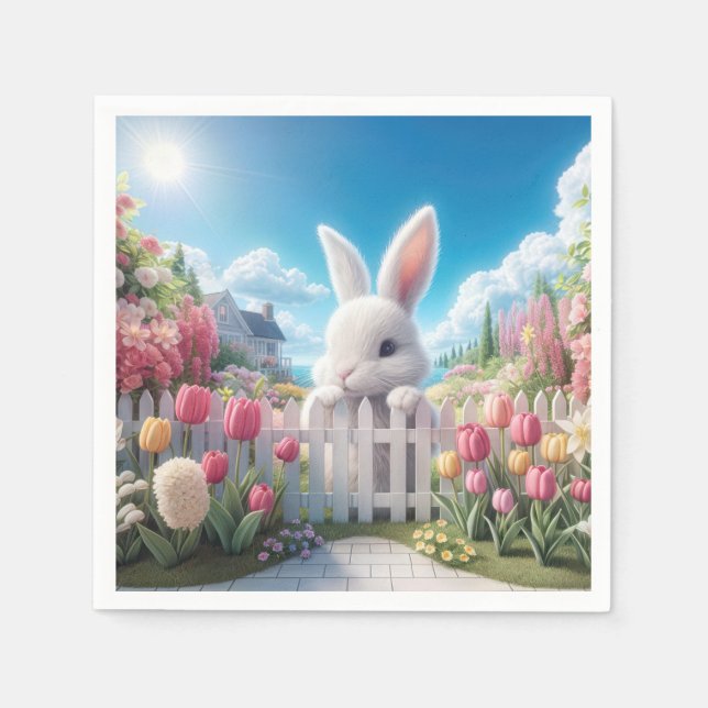 Osterhase im Tulip Garten Serviette (Vorderseite)