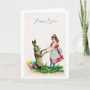 Osterhase im Vintage-Stil mit Mädchen Karte