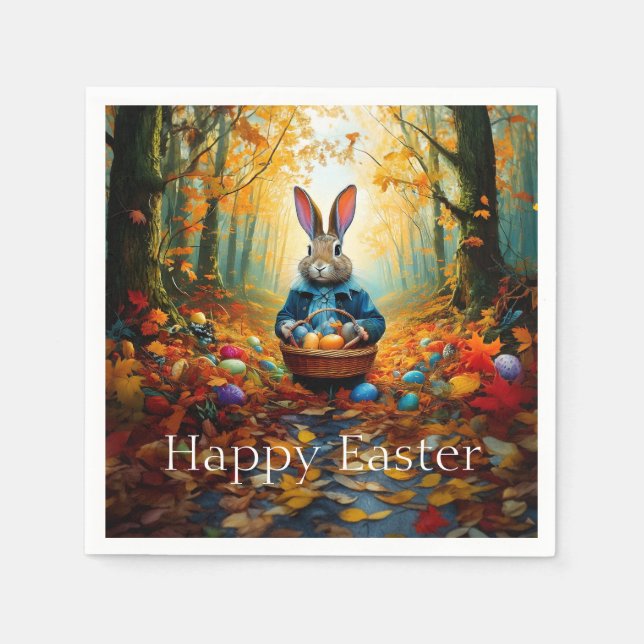 Osterhase im Wald Serviette (Vorderseite)