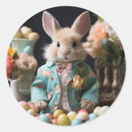 Osterhase in der Frühlingsjacke Runder Aufkleber
