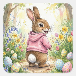 Osterhase in einem Frühlingsgarten Quadratischer Aufkleber