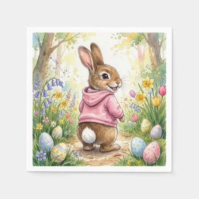 Osterhase in einem Frühlingsgarten Serviette (Vorderseite)