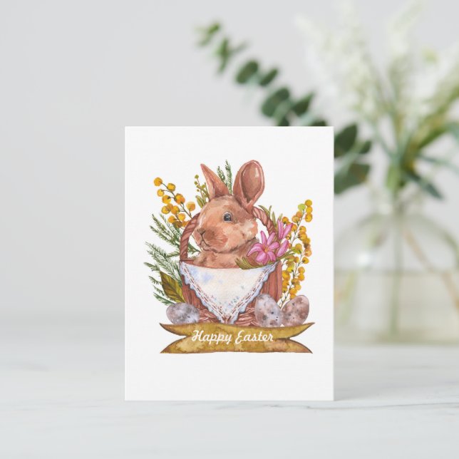 Osterhase in einem Korb Postkarte (Stehend Vorderseite)