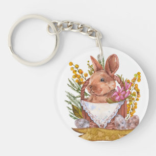 Osterhase in einem Korb Schlüsselanhänger