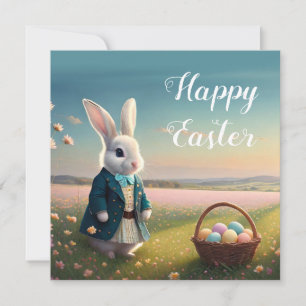 Osterhase in kleiner blauer Jacke Karte