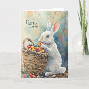 Osterhase isst Jelly Beans Wasserfarbe Karte