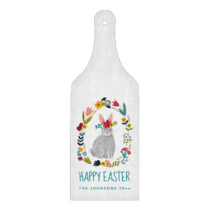 Osterhase Kaninchen & Blumen Illustration Schneidebrett