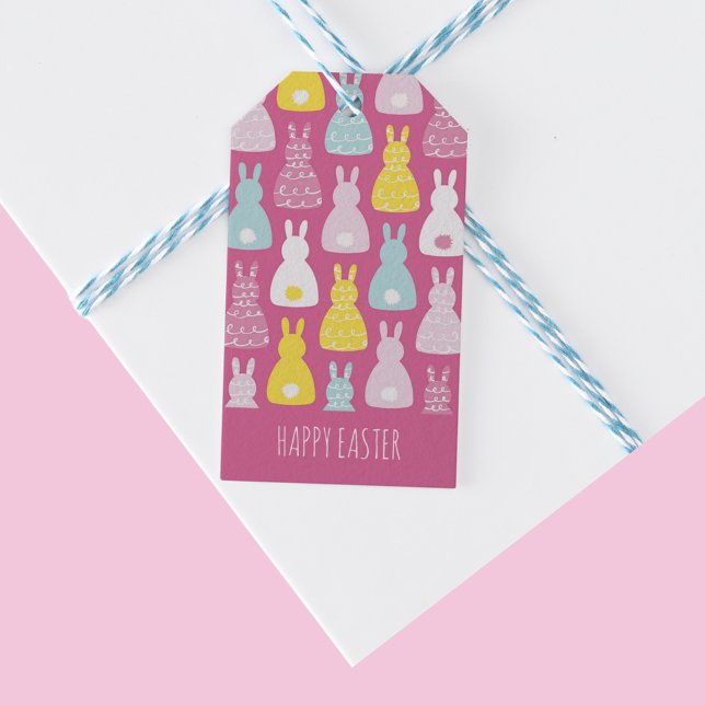 Osterhase Kaninchen Geschenkanhänger (Pink Bunny Rabbit Happy Easter gift tag.  Matching gift wrap and items available.)