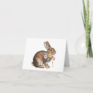 Osterhase Kaninchen mit Band und Blumen BLANK Karte