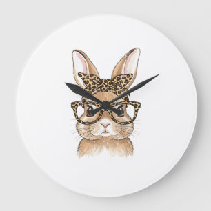 Osterhase Leopard Brille Bandana Hase Frauen  Große Wanduhr