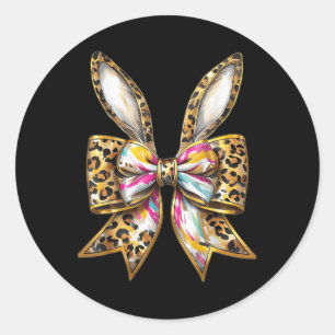 Osterhase Leopard Coquette Bow Happy Oster Gir Runder Aufkleber