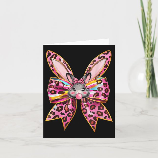 Osterhase Leopard Coquette Bow Ostertag Karte (Vorderseite)