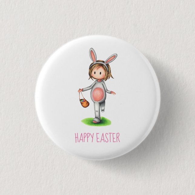 Osterhase Mädchen Frohe Ostern Button (Vorderseite)