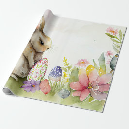 Osterhase mit bemalten Eiern im Garten Geschenkpapier