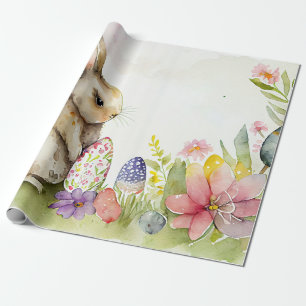 Osterhase mit bemalten Eiern im Garten Geschenkpapier