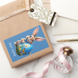 Osterhase mit blauer Schleife -  Rechteckiger Aufkleber