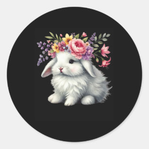 Osterhase mit blühender Blume Kronen Niedliche Mäd Runder Aufkleber