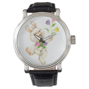 Osterhase mit Blume Cartoon Armbanduhr