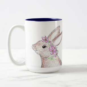 Osterhase mit Blume Crown! (Marine) Zweifarbige Tasse