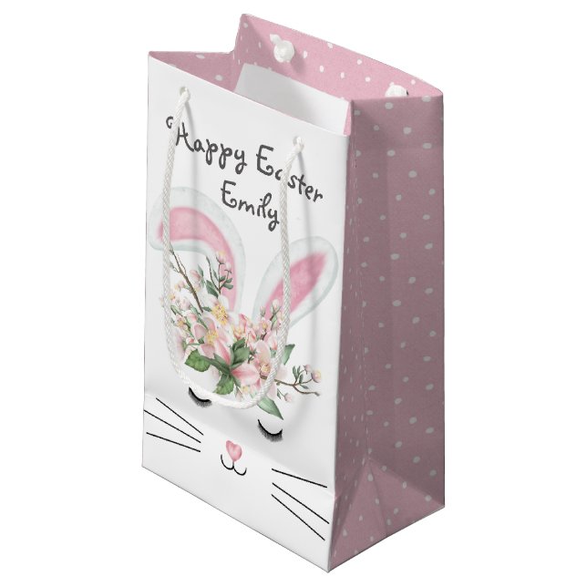 Osterhase mit Blume Kleine Geschenktüte (Vorderseite Schrägansicht)