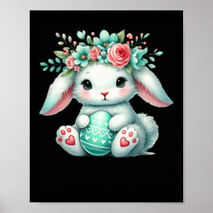 Osterhase mit Blume Kronmädchen Frauen im Mund Poster