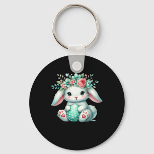 Osterhase mit Blume Kronmädchen Frauen im Mund Schlüsselanhänger