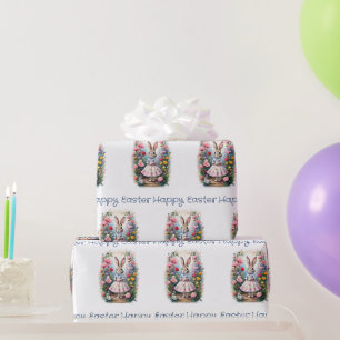 Osterhase mit Blumen Frohe Ostern Geschenkpapier