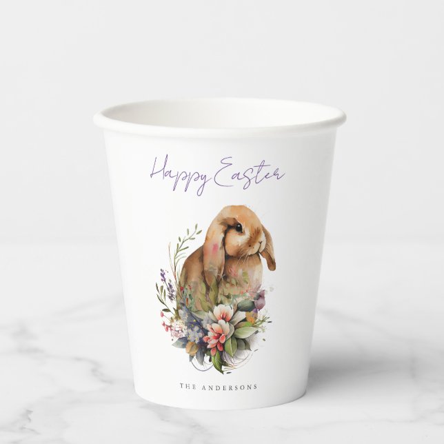 Osterhase mit Blumen Pappbecher (Vorderseite)
